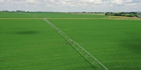 Ariel view of field with irrigation pivot