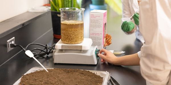 Close up of soil testing in lab setting