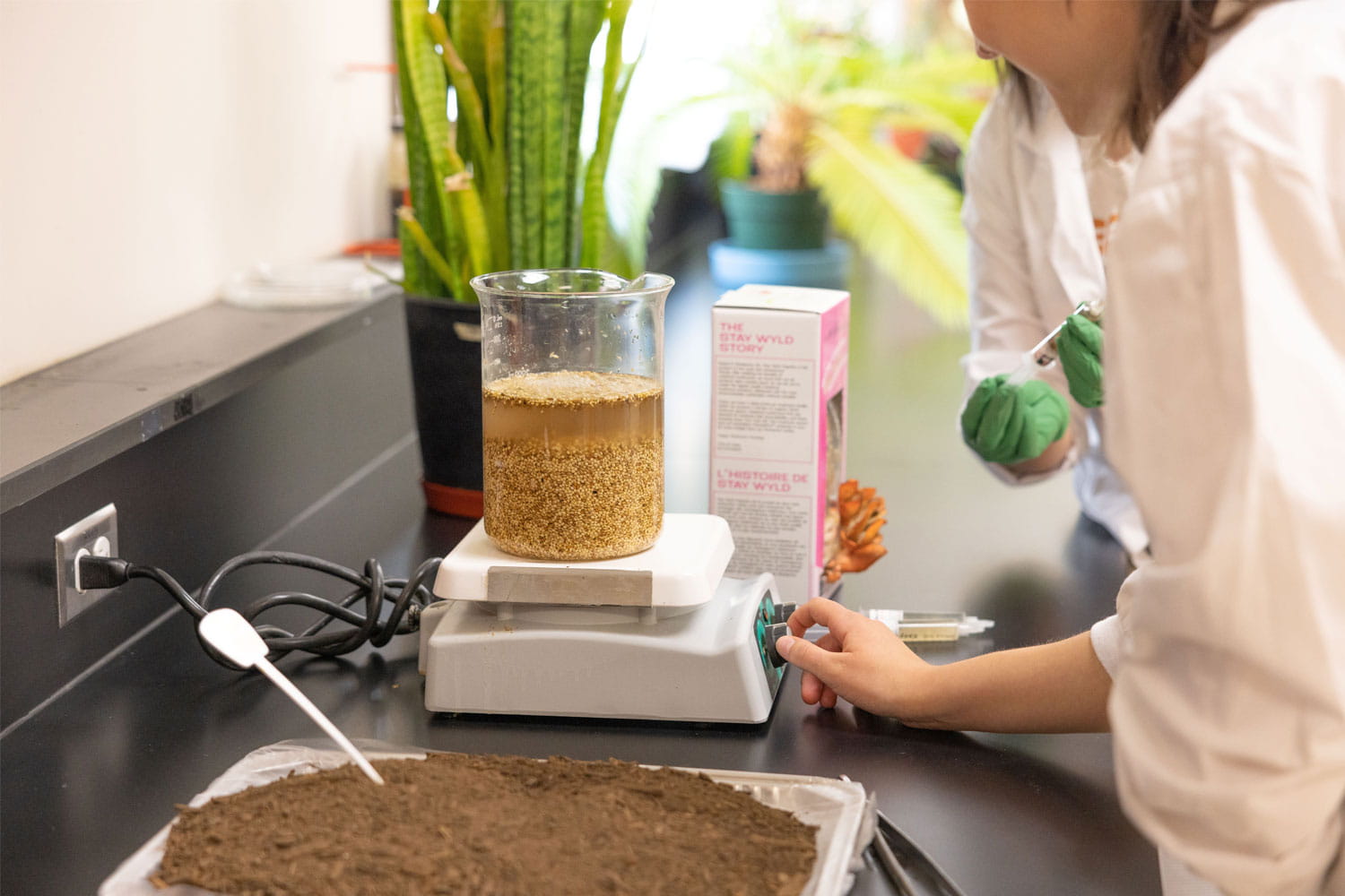 Close up of soil testing in lab setting