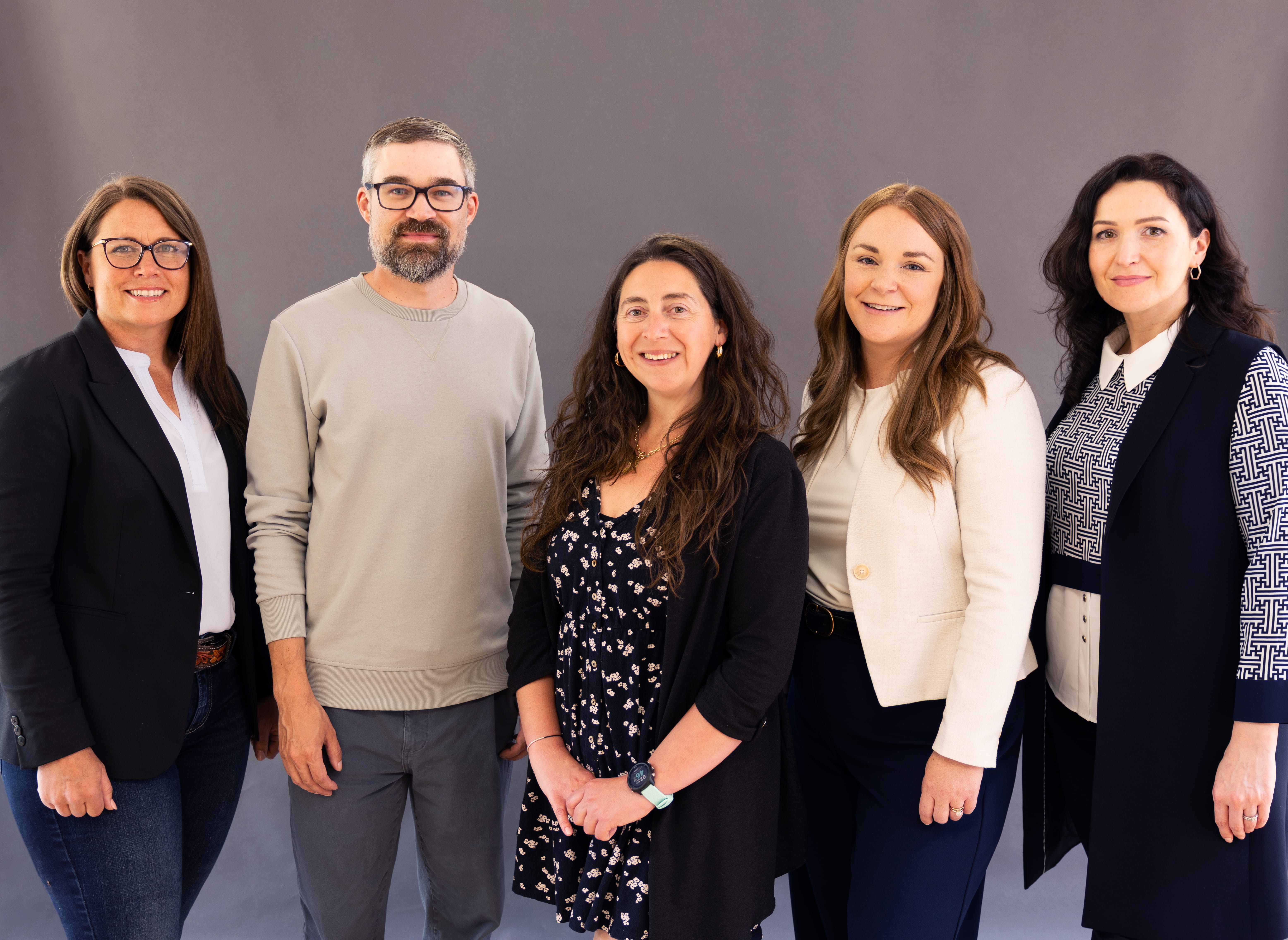 Pictured to the left is Lesley Burton, Jonathan Gourlay, Loreto Mattioni, Chelsey Ehresman, and Kate Schuler.
