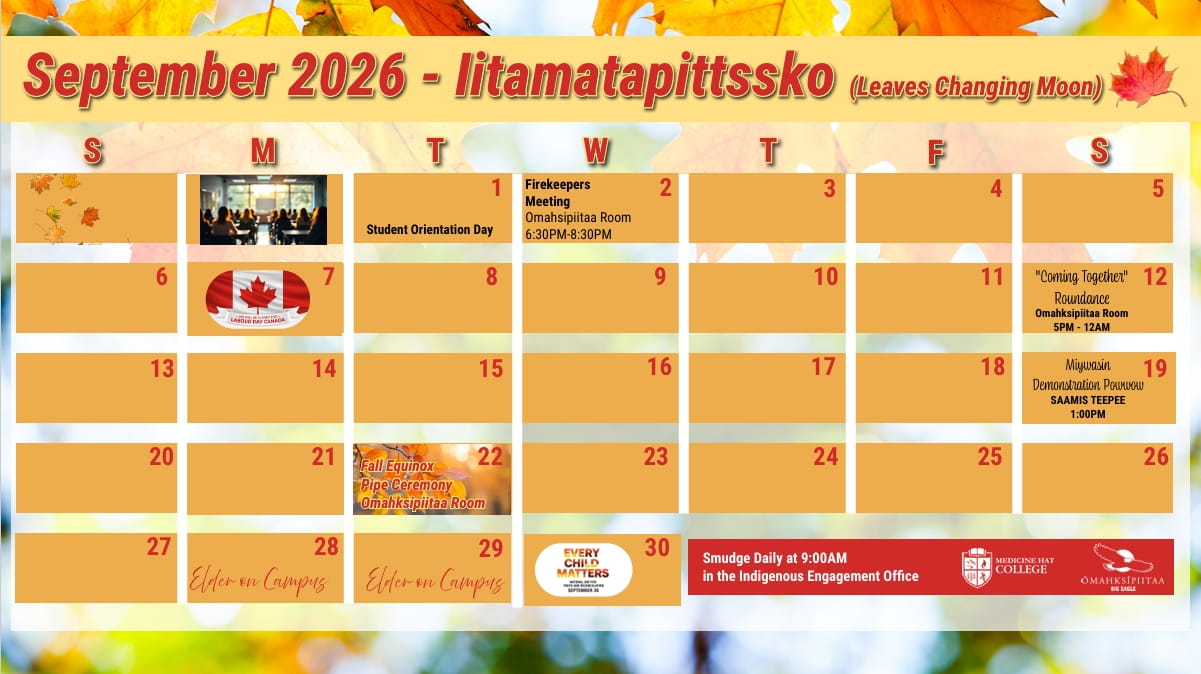 A calendar of events hosted by MHC's Indigenous Engagement Office