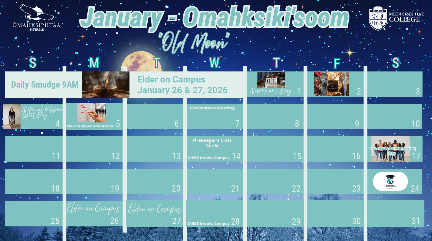 A calendar of events hosted by MHC's Indigenous Engagement Office