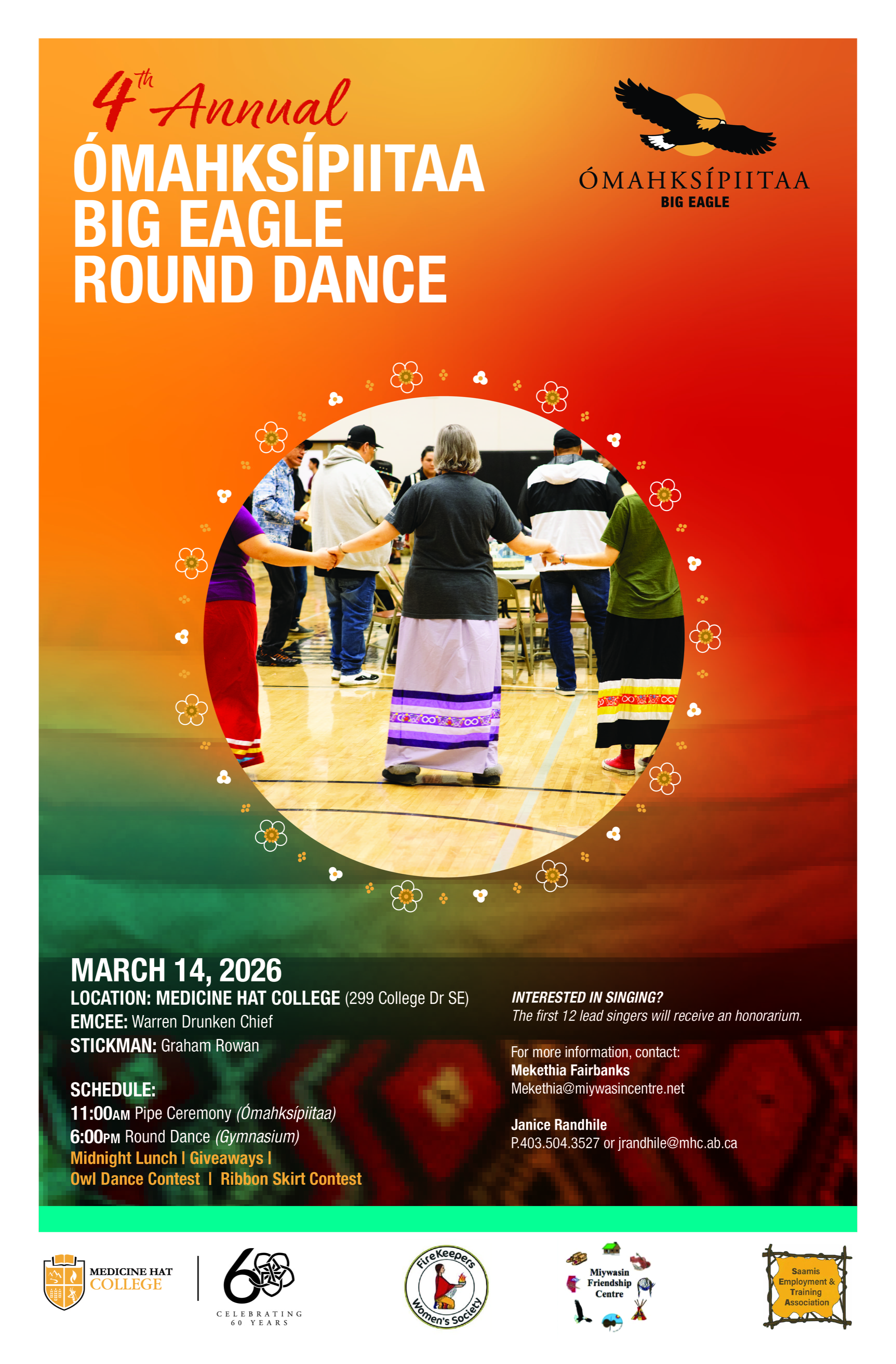 Poster for the Round Dance happening on March 14 at Medicine Hat College