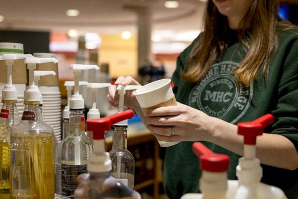 Close up of coffee preparation in Common Grounds cafe