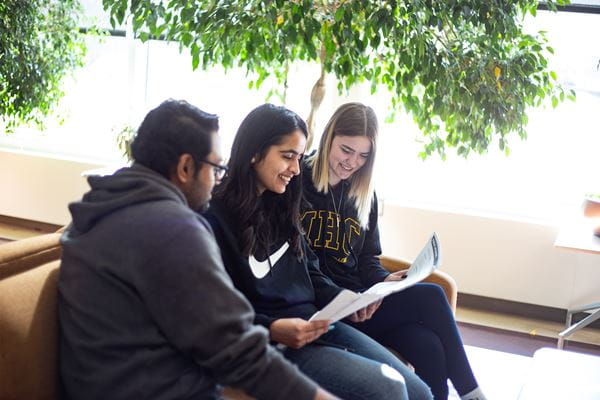 A group of 3 students studying