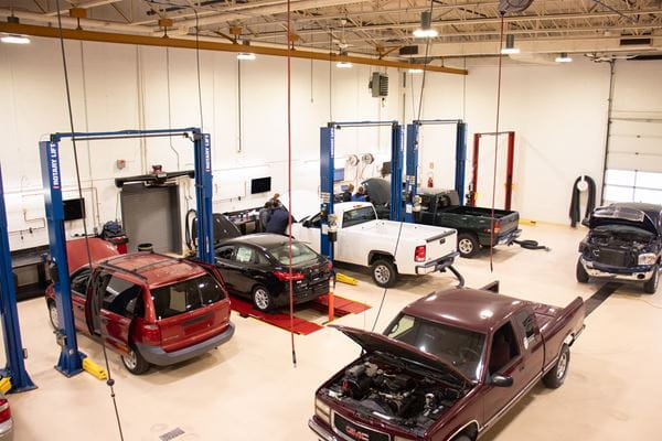 Ariel view of vehicles in the mechanics lab