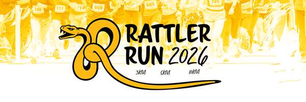 Rattler snake in the form of an 'R' with the 2026 Rattler Run logo. 