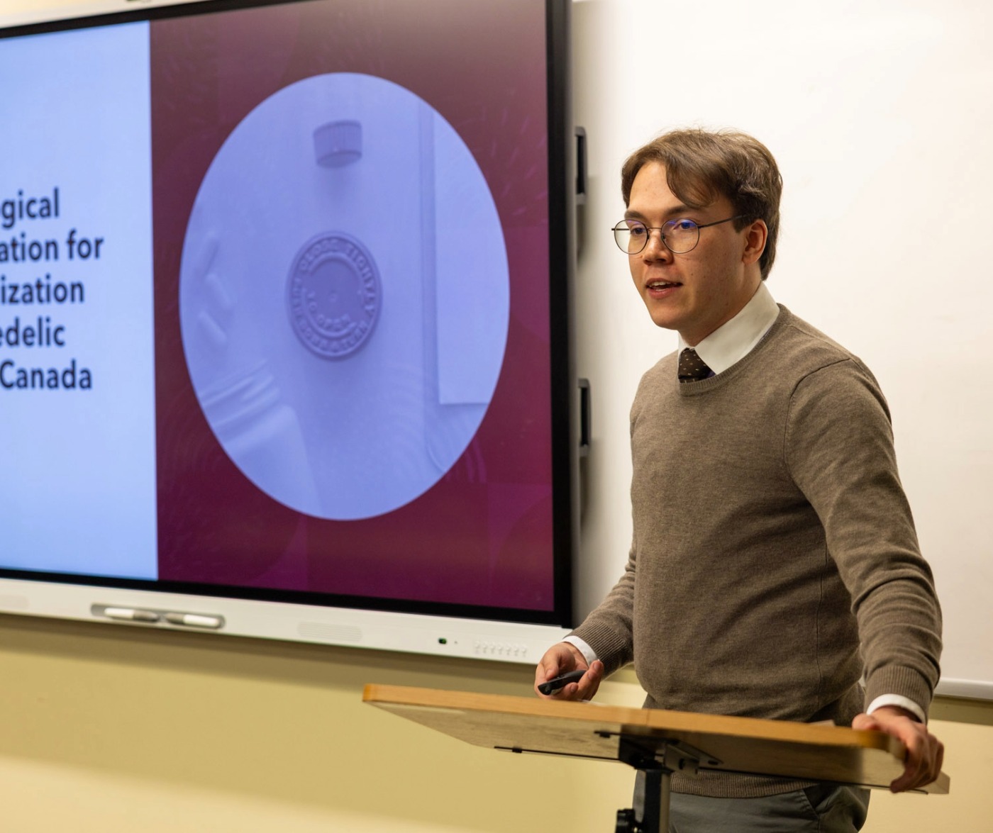 Kannan Stickel presenting in front of class. 