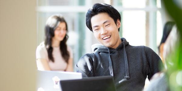 Close up of student in Centennial Hall
