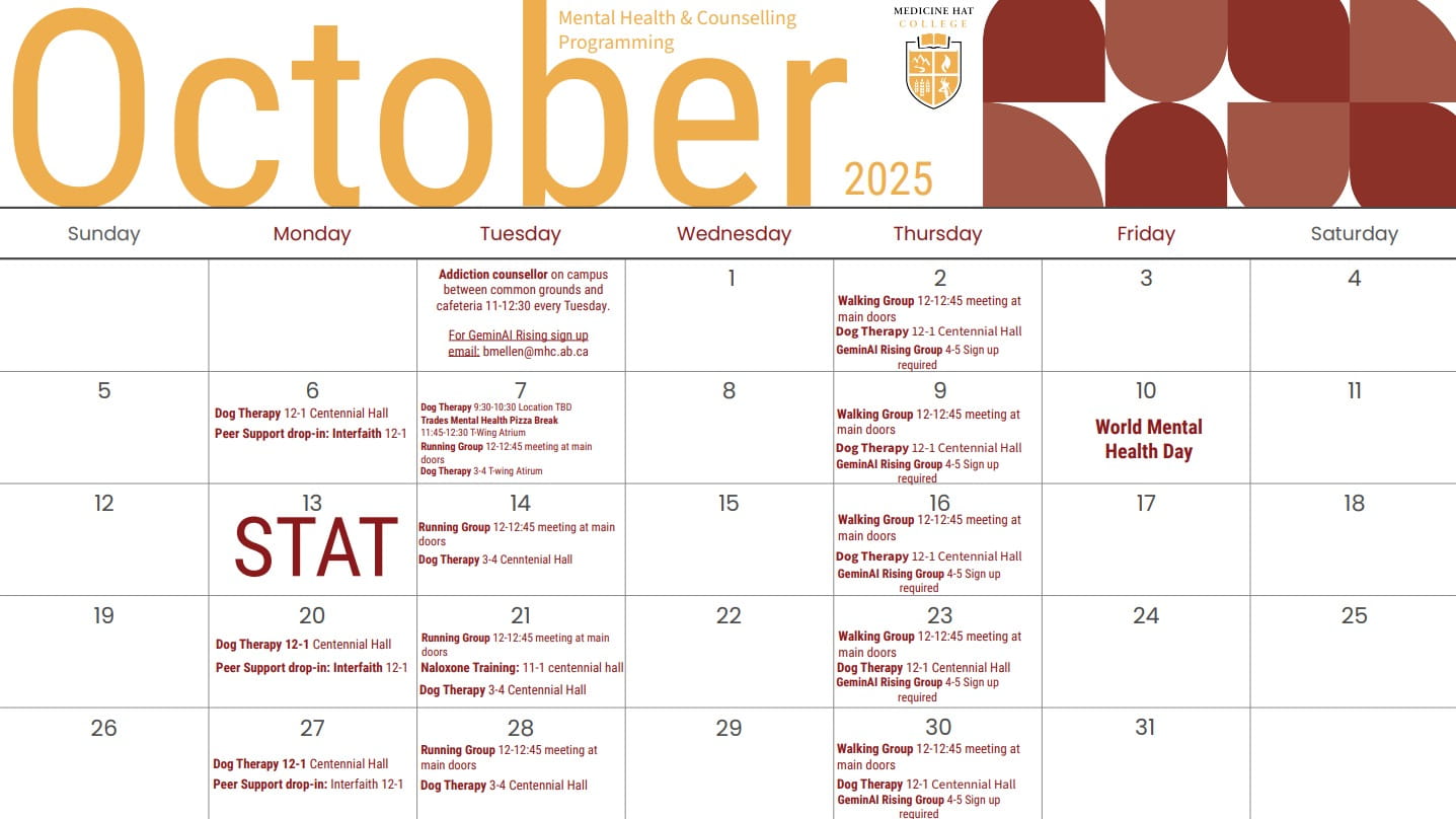 Calendar of October 2025 with dates and events listed. 