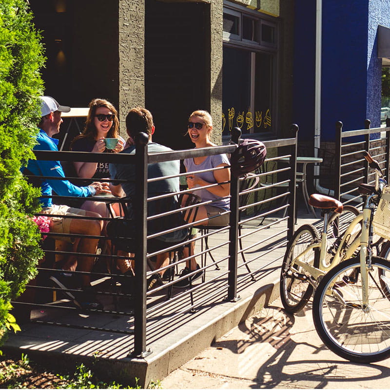 People sitting in outdoor cafe